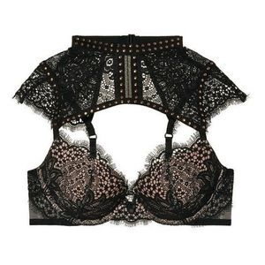 Victoria Secret Black High Neck Lace push up Bra 32B